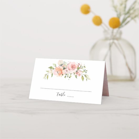 Pastel Pink Rose Florals Moderne botanische Hochze Platzkarte (Rückseite)