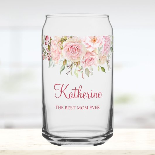 Pastel Pink Rose Flower Floral The Best Mom Ever Dosenglas