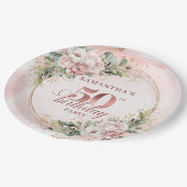 Pastel Pink Rose Gold Blush Flowers 50th Birthday Pappteller (Schrägansicht)