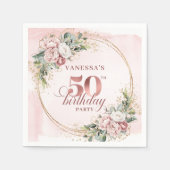 Pastel Pink Rose Gold Blush Flowers 50th Birthday Serviette (Vorderseite)