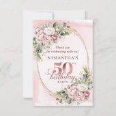 Pastel Pink Rose Gold Greenery 50th Birthday  Dankeskarte (Vorderseite)