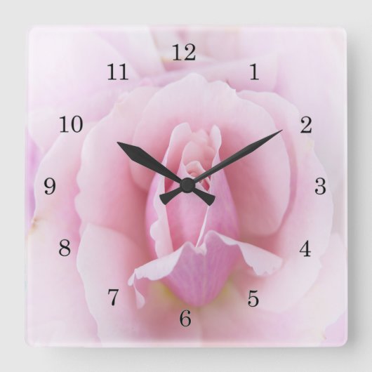 Pastel Pink Rose Quadratische Wanduhr (Vorderseite)