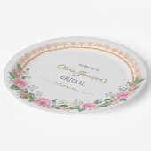 Pastel Pink Roses & Baby’s Breath Bridal Wreath Pappteller (Schrägansicht)