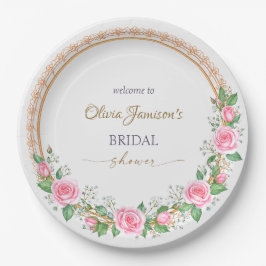 Pastel Pink Roses & Baby’s Breath Bridal Wreath Pappteller