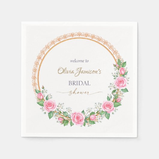 Pastel Pink Roses & Baby’s Breath Bridal Wreath Serviette (Vorderseite)