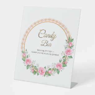 Pastel Pink Roses & Baby's Atem Candy Bar Pedest Sockelschild