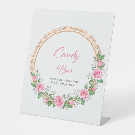 Pastel Pink Roses & Baby's Atem Candy Bar Sockelschild (Vorderseite)