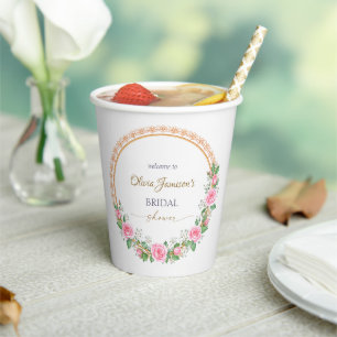 Pastel Pink Roses & Baby's Breath Bridal Wreath Pappbecher
