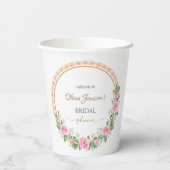 Pastel Pink Roses & Baby's Breath Bridal Wreath Pappbecher (Rückseite)