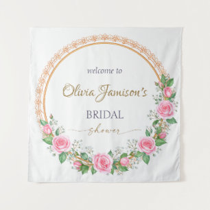 Pastel Pink Roses & Baby's Breath Bridal Wreath Wandteppich