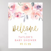 Pastel Pink Roses & Greenery Kinderdusche Willkomm Poster (Vorne)