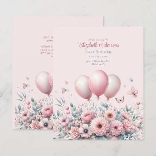 Pastel Pink Roses Ribbons Babydusche Elegant Soft (Vorne/Hinten)