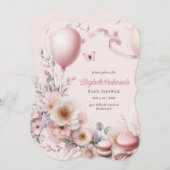 Pastel Pink Roses Ribbons Babydusche Elegant Soft Einladung (Vorne/Hinten)