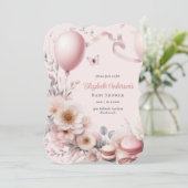 Pastel Pink Roses Ribbons Babydusche Elegant Soft Einladung (Stehend Vorderseite)