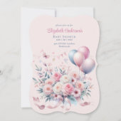 Pastel Pink Roses Ribbons Babydusche Elegant Soft Einladung (Vorderseite)