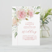 Pastel Pink Roses Wedding Einladung (Stehend Vorderseite)