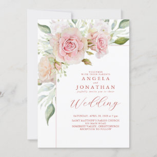Pastel Pink Roses Wedding Einladung