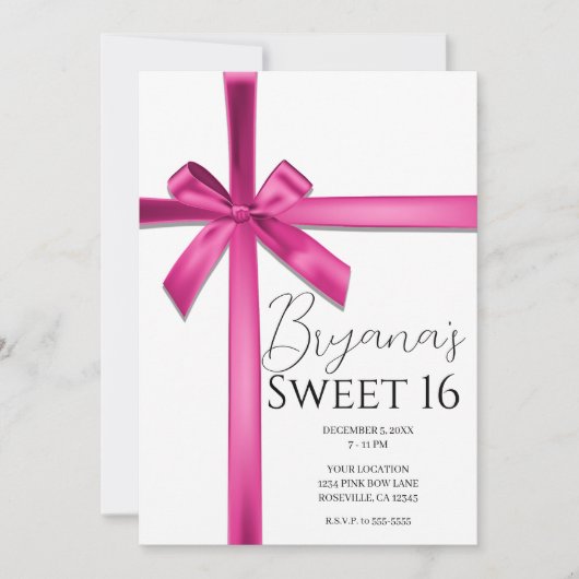Pastel Pink Satin Ribbon Bow Sweet 16 Party Einladung (Vorderseite)