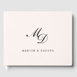 Pastel Pink Script Initial Monogram Wedding Gästebuch