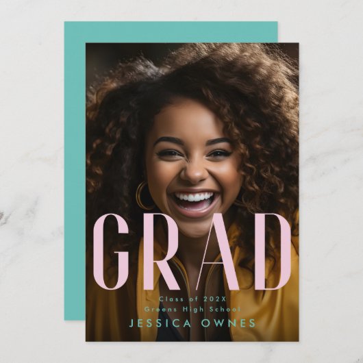 Pastel Pink Sea Green High School 2024 Foto Ankündigung (Vorne/Hinten)