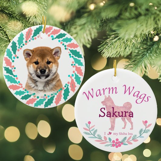 Pastel Pink Shiba Inu | Personalized Christmas Keramik Ornament