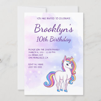 Pastel Pink Skies Magical Unicorn Girly Birthday Einladung