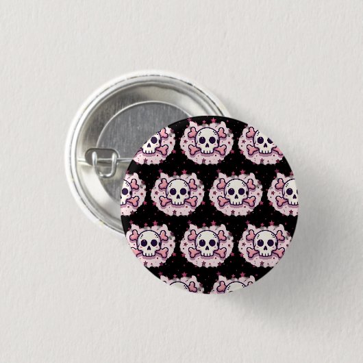 Pastel Pink Skull and Crossbones Button (Vorne & Hinten)