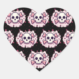 Pastel Pink Skull and Crossbones Herz-Aufkleber