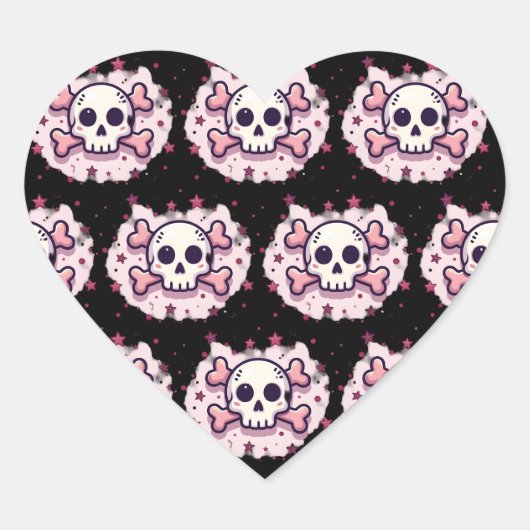 Pastel Pink Skull and Crossbones Herz-Aufkleber (Vorderseite)
