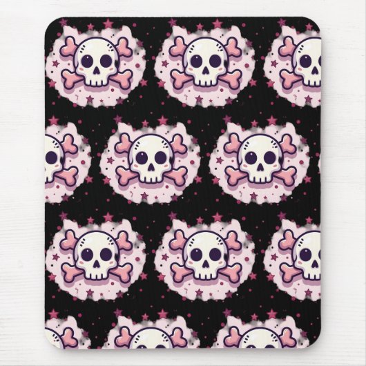Pastel Pink Skull and Crossbones Mousepad (Vorne)