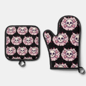 Pastel Pink Skull and Crossbones Ofenhandschuh & Topflappen-Set (Vorderseite)