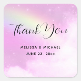 Pastel Pink Sky mit Gelben Regenbogen Danke Quadratischer Aufkleber