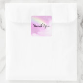 Pastel Pink Sky mit Gelben Regenbogen Danke Quadratischer Aufkleber (Tasche)