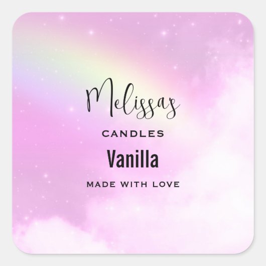 Pastel Pink Sky mit Rainbow Candle Business Quadratischer Aufkleber (Vorderseite)