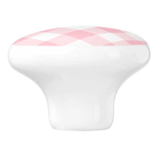 Pastel Pink Small Gingham Keramikknauf (Seitenansicht)