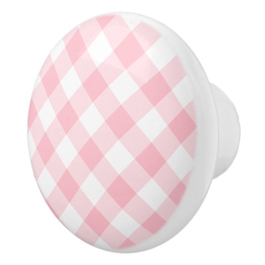 Pastel Pink Small Gingham Keramikknauf (Rechts)