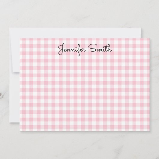 Pastel Pink Small Gingham Whimsikkalligraphie Mitteilungskarte (Vorderseite)