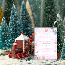 Pastel Pink Snowflake Floral Winter Baby Shower