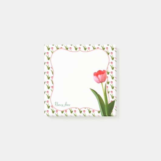 Pastel Pink Spring Tulip Floral Fotografie Post-it Klebezettel (Vorderseite)