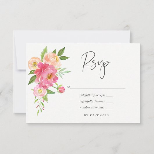 Pastel Pink Spring Wasserfarbenpione Hochzeit RSVP Karte (Vorderseite)
