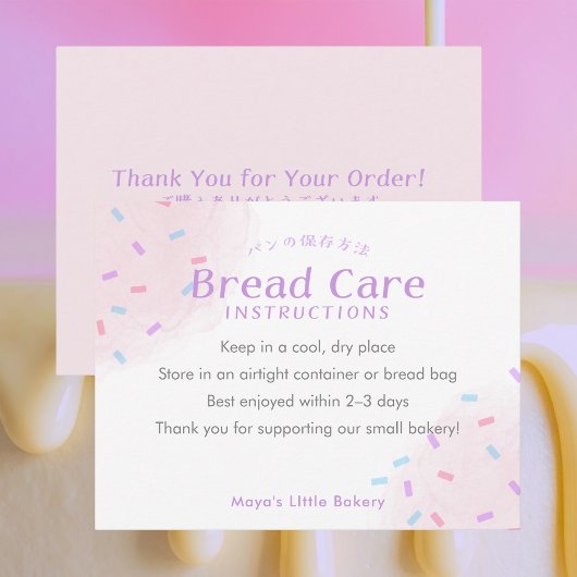 Pastel Pink Sprinkle Bread Care Instructions Dankeskarte
