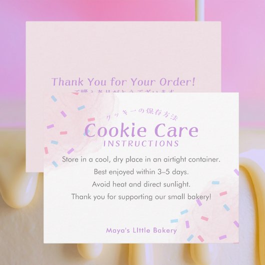 Pastel Pink Sprinkle Cookie Care Instructions Dankeskarte