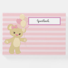 PASTEL PINK STREIFEN MIT TAN TEDDY BEAR & BALLOONS GÄSTEBUCH