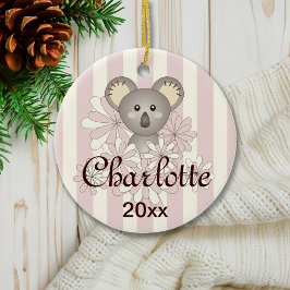 Pastel Pink Stripe Niedlich Baby Koala Girl Keramik Ornament