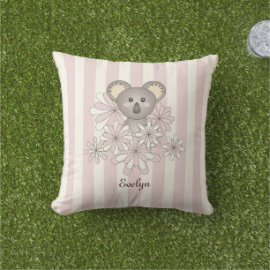 Pastel Pink Stripe Niedlich Baby Koala Girl Name Kissen Für Draußen