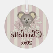 Pastel Pink Stripe Niedlich Baby Koala Girl Ornament Aus Glas (Rückseite)