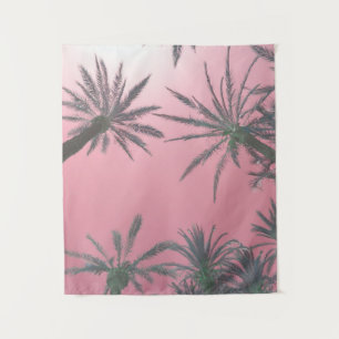 Pastel Pink Sunset Palm Trees Wandteppich