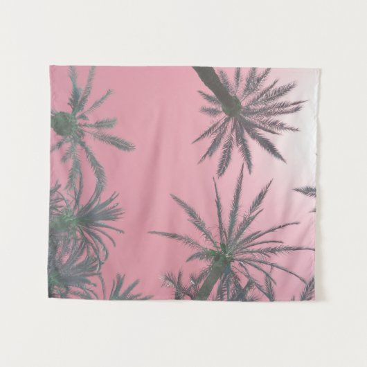 Pastel Pink Sunset Palm Trees Wandteppich (Vorderseite (Horizontal))