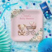 Pastel Pink Teddy Bear Baby Shower Paper Plate Pappteller (Party)