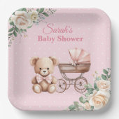 Pastel Pink Teddy Bear Baby Shower Paper Plate Pappteller (Vorderseite)